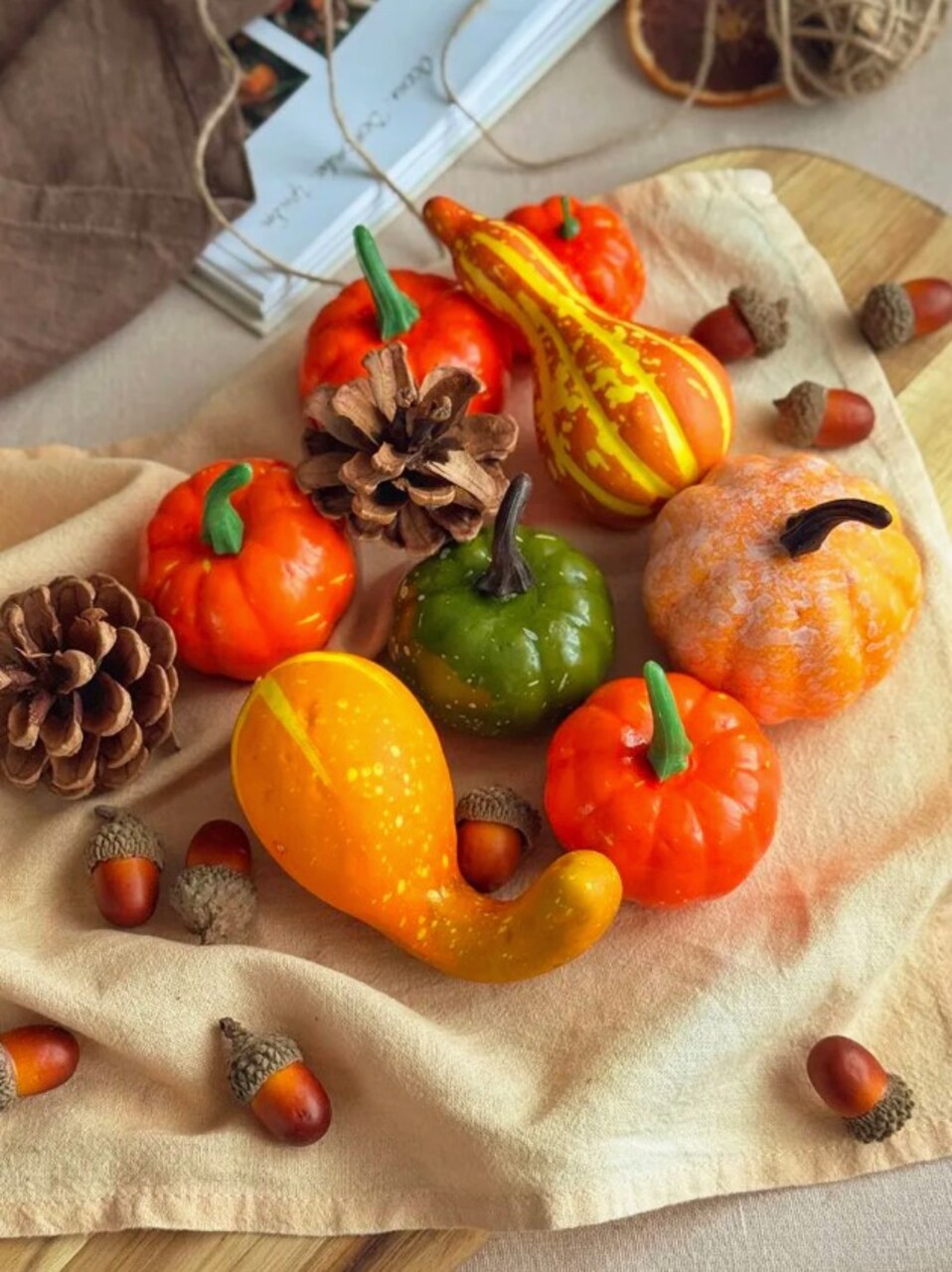 50 PCS Fall Decor Set – Mini Artificial Pumpkins, Gourds, Leaves & Acorns for Thanksgiving Centerpieces, Vase Fillers, Tiered Tray & Farmhouse Table Decorations